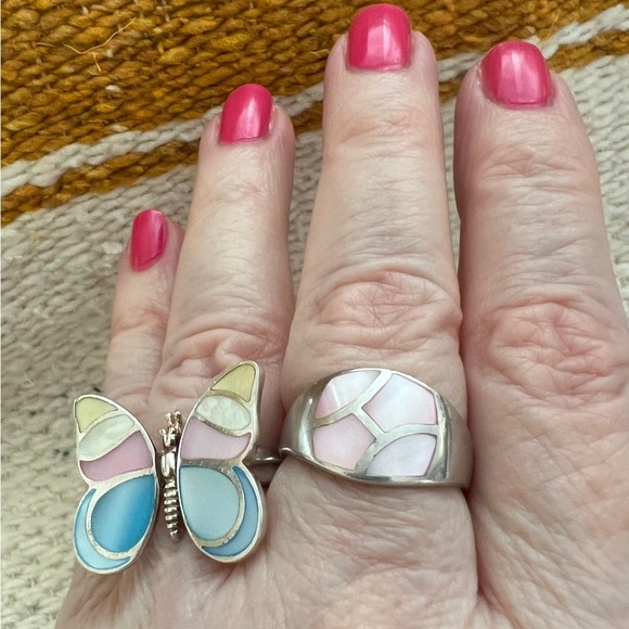 ❤️ Zuni Style Inlaid MOP Signed “LS” Lee Sands Butterfly Moveable Wings Ring - Picture 15 of 15